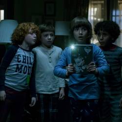(L to R) Gavin Maciver-Wright as "Zach", Winslow Fegley as "Byron", Azhy Robertson as "Oliver", and Jayden Marine as "Mateo" in writer/director Jacob Chase's COME PLAY.
Credit : Jasper Savage / Amblin Partners / Focus Features